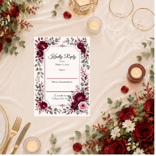 Tarjeta De Confirmación De Asistencia Boda floral borgoña vintage