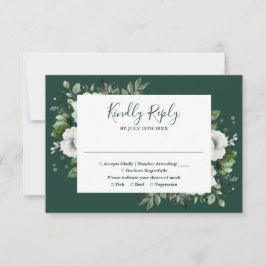 Tarjeta De Confirmación De Asistencia Boda floral botánica elegante verde esmeralda