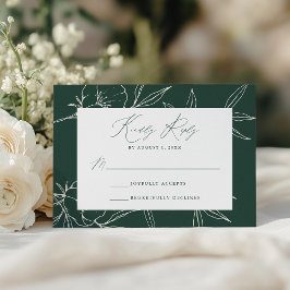 Tarjeta De Confirmación De Asistencia Boda floral botánica moderna de color verde oscuro