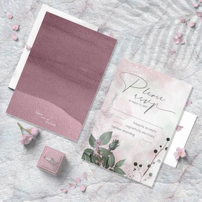 Tarjeta De Confirmación De Asistencia Boda floral caligrafía Mauve ID771 (Subido por el creador)