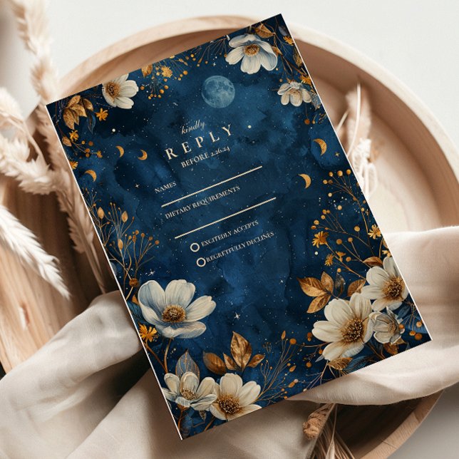 Tarjeta De Confirmación De Asistencia Boda Floral Celestial de Medianoche (Subido por el creador)