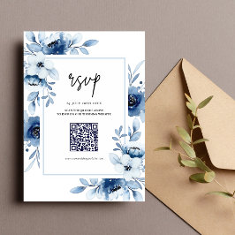Tarjeta De Confirmación De Asistencia Boda Floral Champán Marfil Armada Azul Polvoriento