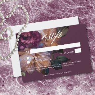 Tarjeta De Confirmación De Asistencia Boda floral clásica elegante de Borgoña con ambien