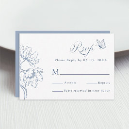 Tarjeta De Confirmación De Asistencia Boda floral clásico moderno azul polvoriento
