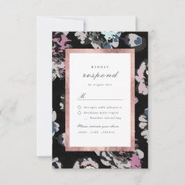 Tarjeta De Confirmación De Asistencia Boda floral clásico negro abstracto moderno