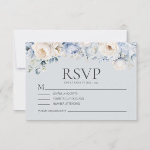 Tarjeta De Confirmación De Asistencia Boda floral crema azul polvoriento