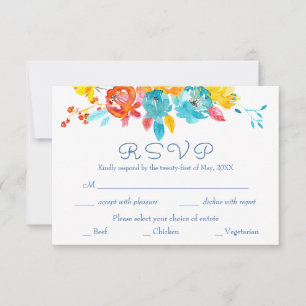 Tarjeta De Confirmación De Asistencia Boda floral de acuarela de color brillante