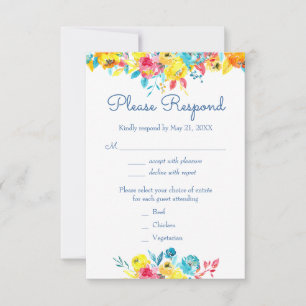 Tarjeta De Confirmación De Asistencia Boda floral de acuarela de color brillante
