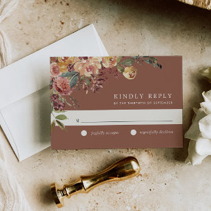 Tarjeta De Confirmación De Asistencia Boda floral de acuarela de flor de flor de flor ru