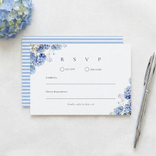Tarjeta De Confirmación De Asistencia Boda floral de acuarela de Hortensia Azul