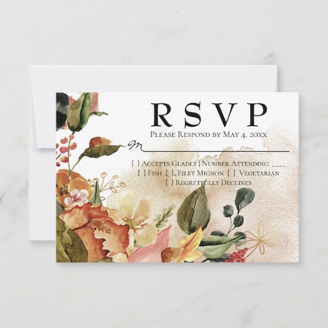 Tarjeta De Confirmación De Asistencia Boda floral de acuarela de otoño (Anverso)