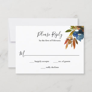 Tarjeta De Confirmación De Asistencia Boda floral de acuarela marina y roya