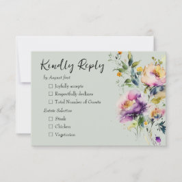 Tarjeta De Confirmación De Asistencia Boda floral de acuarela verde