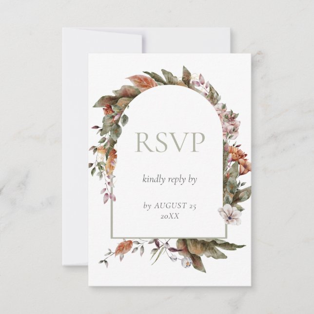 Tarjeta De Confirmación De Asistencia Boda floral de Autumance Romance Arch (Anverso)