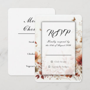Tarjeta De Confirmación De Asistencia Boda floral de Boho Browns con mariposas