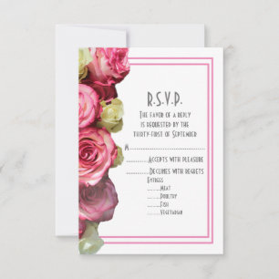 Tarjeta De Confirmación De Asistencia Boda floral de borde rosa rosado