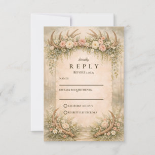 Tarjeta De Confirmación De Asistencia Boda Floral de Bosque con Cuerno de Ciervo