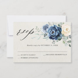 Tarjeta De Confirmación De Asistencia Boda floral de Champagne azul polvoriento RSV