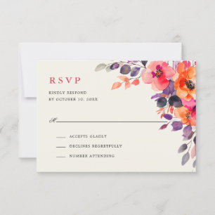 Tarjeta De Confirmación De Asistencia Boda floral de color acuático rosa brillante en ne