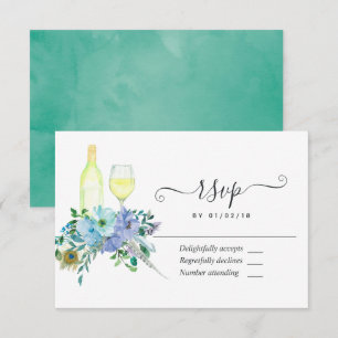 Tarjeta De Confirmación De Asistencia Boda floral de color azul y de menta