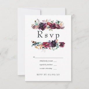 Tarjeta De Confirmación De Asistencia Boda floral de color de agua de plumas violetas de