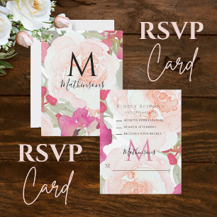 Tarjeta De Confirmación De Asistencia Boda floral de color de agua rosada Rubor