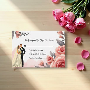Tarjeta De Confirmación De Asistencia Boda Floral de color de agua rosada Rubor Bride y 
