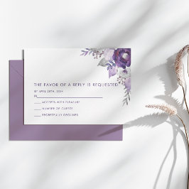 Tarjeta De Confirmación De Asistencia Boda floral de color morado y plateado