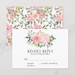 Tarjeta De Confirmación De Asistencia Boda floral de color rosa suave acuarela exuberant