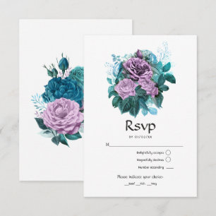 Tarjeta De Confirmación De Asistencia Boda floral de color turquesa y lavanda