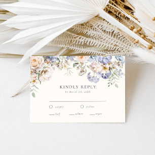 Tarjeta De Confirmación De Asistencia Boda floral de crema azul turbio