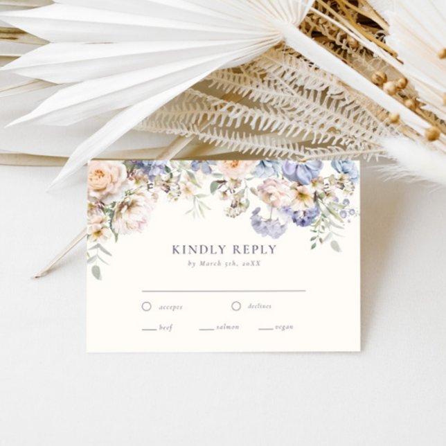 Tarjeta De Confirmación De Asistencia Boda floral de crema azul turbio (Subido por el creador)