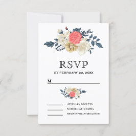 Tarjeta De Confirmación De Asistencia Boda Floral de Elegante Melocotón