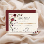 Tarjeta De Confirmación De Asistencia Boda Floral de Eucalyptus de Borgoña<br><div class="desc">Flores modernas de color burdeos y ruidosas rodeadas de una hermosa vegetación RSVP. Personalizar según sea necesario. Para hacer personalizar, haga clic en el enlace "personalizar más adelante" y utilice la herramienta de diseño para realizar cambios. Muchas selecciones de papel, así como formas de papel. 100% de satisfacción del cliente...</div>