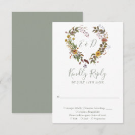 Tarjeta De Confirmación De Asistencia Boda floral de flor silvestre Sage Green Rustic
