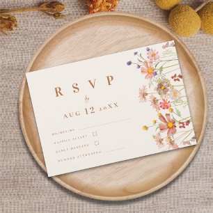 Tarjeta De Confirmación De Asistencia Boda Floral de Flores Silvestres de Otoño Boho de 