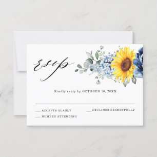Tarjeta De Confirmación De Asistencia Boda floral de girasol dusty blue slate peonía