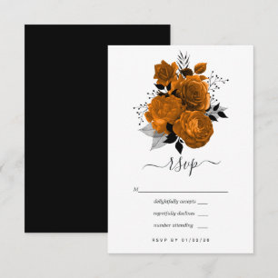 Tarjeta De Confirmación De Asistencia Boda floral de Halloween vintage en negro y naranj