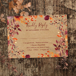 Tarjeta De Confirmación De Asistencia Boda floral de hojas de otoño rústicas