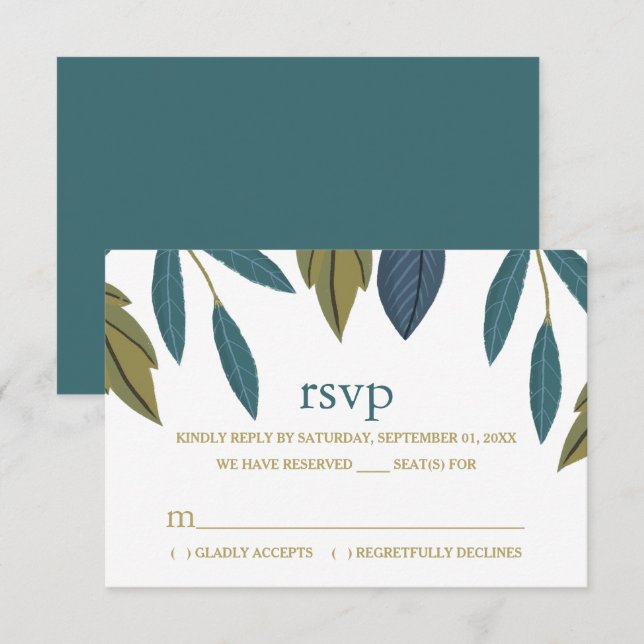 Tarjeta De Confirmación De Asistencia Boda floral de hojas rusas (Anverso / Reverso)