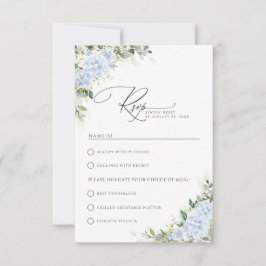 Tarjeta De Confirmación De Asistencia Boda floral de Hortensia Azul con elección de comi