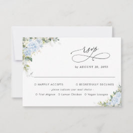 Tarjeta De Confirmación De Asistencia Boda floral de Hortensia Azul con elección de comi