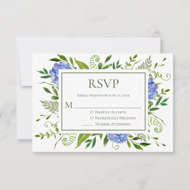Tarjeta De Confirmación De Asistencia BODA floral de Hydrangeas Blue LGBTQ (Anverso)