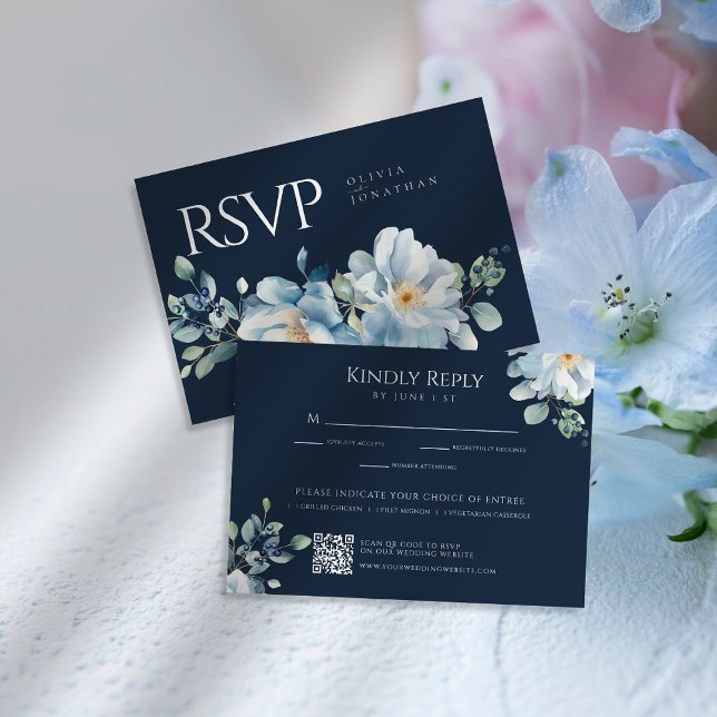 Tarjeta De Confirmación De Asistencia Boda Floral de invierno azul acuarela (Subido por el creador)