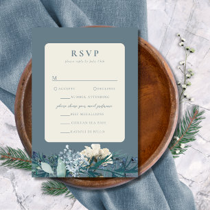 Tarjeta De Confirmación De Asistencia Boda floral de invierno gris azul polvoriento