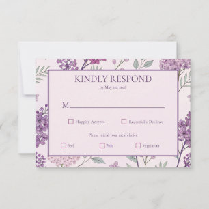 Tarjeta De Confirmación De Asistencia Boda floral de lila rosa suave y púrpura