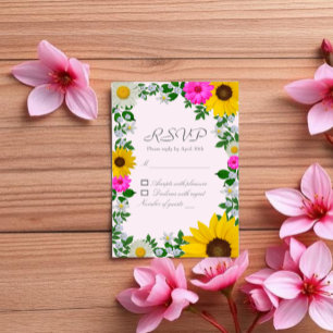 Tarjeta De Confirmación De Asistencia Boda floral de margarita girasol rústica