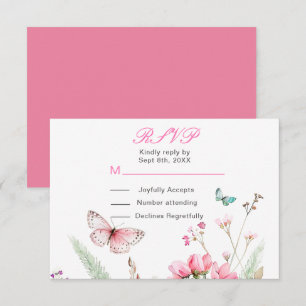 Tarjeta De Confirmación De Asistencia Boda floral de mariposa rosa de primavera