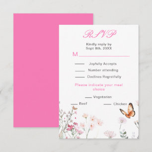 Tarjeta De Confirmación De Asistencia Boda floral de mariposa rosa profunda de primavera