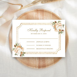 Tarjeta De Confirmación De Asistencia Boda Floral de Oro Marfil Blanco de Navidad